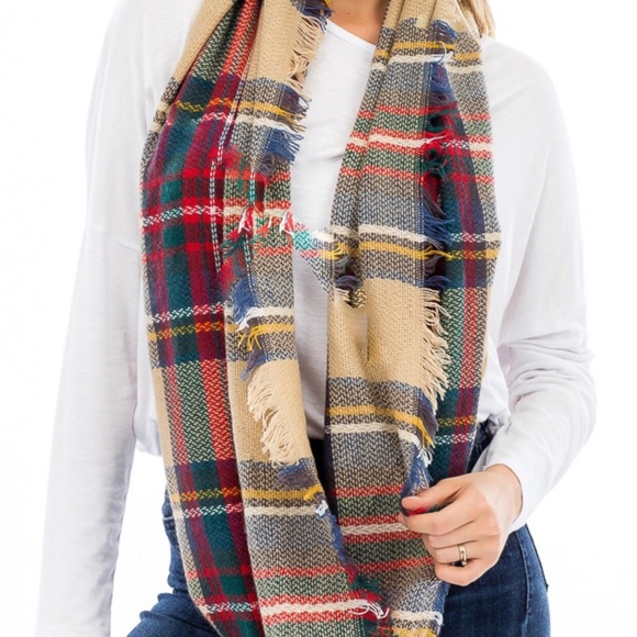 Beige Plaid Infinity Scarf - Picture 2 of 4